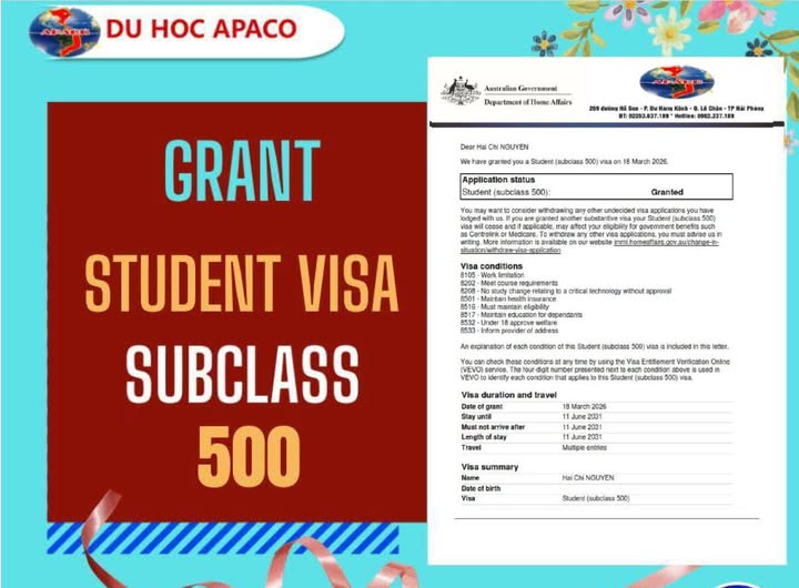 VISA DU HỌC ÚC ĐÃ VỀ VỚI APACO